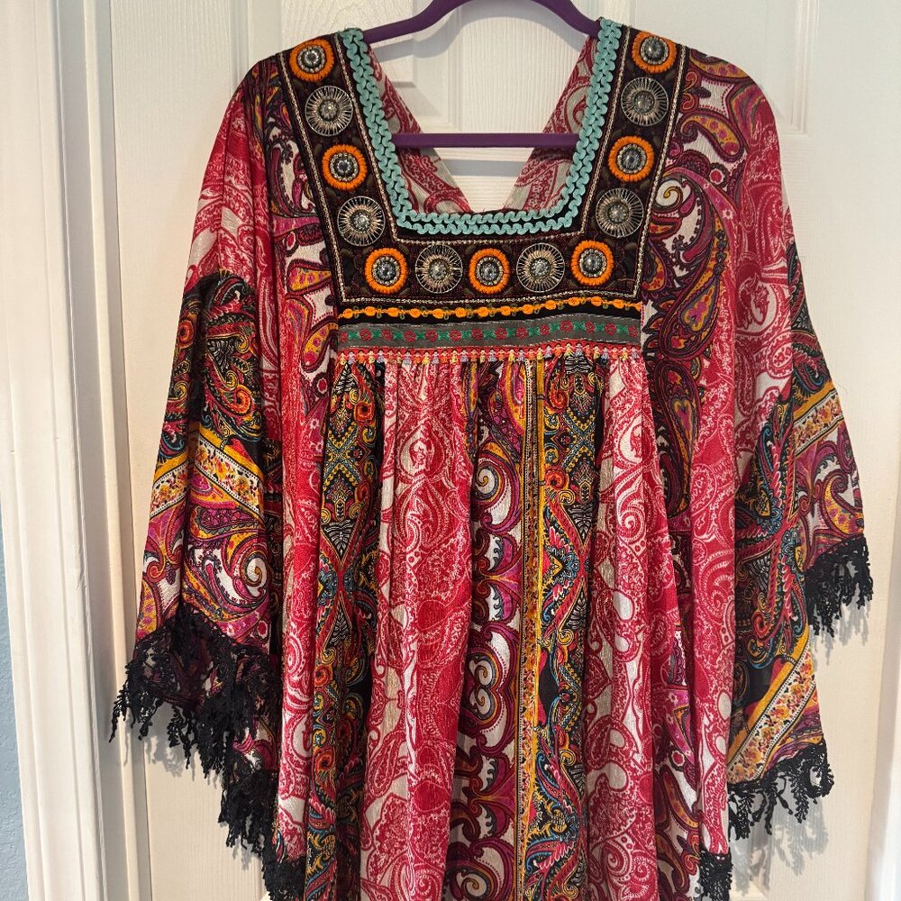 EUC OOAK LOTUS TRADERS BUTTERFLY SLEEVE A-LINE EMPIRE WAIST TUNIC TOP PLUS SIZE